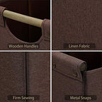 HOONEX Large Collapsible Storage Bins, Linen Fabric, 2 Pack, Storage Baskets with Wooden Carry Handles and Sturdy Heavy Cardboard, for Home, Office, Car, Nursery, Brown - color: Brown