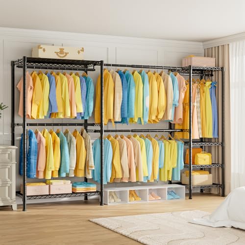SEMHOR E01 Expandable Heavy Duty Clothes Rack, Free Standing Closet System Organizer, Adjustable Portable Carbon Steel Garment & Clothing Racks for Hanging Clothes (72.5-96"), 800LBS Max Load, Black - color: Black