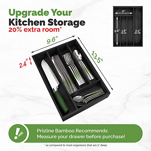 Pristine Bamboo Silverware Organizer - Kitchen Drawer Organizer and Utensil Organizer - Cutlery Tray – Flatware, Utensil and Silverware Holder - Silverware Tray for Drawer (5-Slots, Black) - color: Black, size: 5 Slot