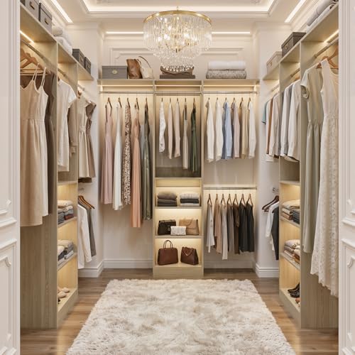 Cyclysio 4FT Small Closet System, 80"H Closet Organizer System with 4 Closets Rods & 3 Shelves, 48" Closets Organizers and Storage for Small Bedrooms, Laundry Rooms, Cloakrooms, White Oak - color: White Oak