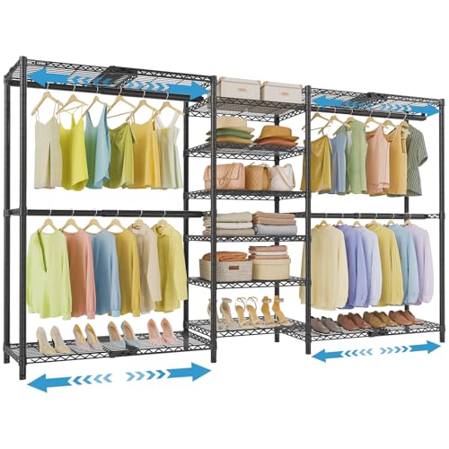 VIPEK X3 Plus Large Expandable Closet Rack Adjustable from 5'10" to 8'8" with Extendable Shelves and Hanger Rods, Freestanding Clothing Racks Modular Closet Systems Wardrobe, Max Load 1360LBS, Black - color: Black, size: X3 Plus