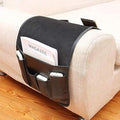 IPENNY No-slip Leather Sofa Couch Remote Control Holder Chair Armrest Caddy Pocket Organizer Storage Bag for Cellphone Tablet Notepad Book Magazines DVD Eyewears Drinker Snacks Holder Pouch - color: Black (Leather + Suede fabric)