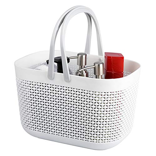 UUJOLY Plastic Organizer Storage Baskets with Handles, Shower Caddy Bins Organizer for Bathroom and kitchen（White） - color: White, size: 1 Pack