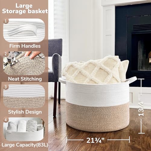 Goodpick Large Cotton Rope Basket, 83L Big Woven Storage, Blanket Organizers and Storage, Baby Nursery Laundry Basket, Extra Large Toy Bin for Storage, 21.7 x 13.8 inches - color: Light Brown, size: 21.7x21.7x13.8 Inch (Pack of 1)