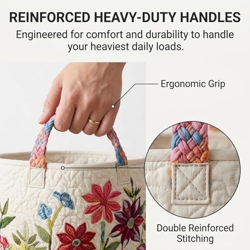 Quilted Laundry Baskets, Large Floral Boho Fabric Storage Hamper with Handles, Collapsible Soft Clothes Organizer Tote for Nursery House Styling, Portable Bedroom Washing Container - color: #15, size: S(35*28*13cm)