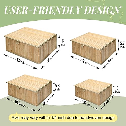 Wicker Basket With Lid Bamboo Storage Box for Shelf Bamboo Decor Storage Boxes With Lids-Rectangle Decorative Basket With Lid Organizer for Bedroom,Living Room (Set of 4,natural) - color: Natural