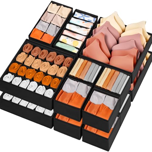 Criusia Drawer Organizer Clothes, 16 Pack Dresser Organizer Bins for Baby Clothes, Underwear Sock, Fabric Closet Organization and Storage Dividers for Nursery Bedroom (96 Compartments, Black) - color: Black, size: 16 Pack