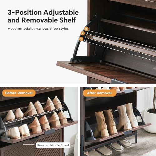 Shoe Cabinet Storage with 2 Flip Drawers, Narrow Hidden Shoes Organizer Cabinet for Entryway, Freestanding Slim Shoe Rack Front Door Entrance(Brown) - color: Brown, size: Medium