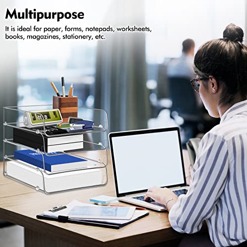 Stackable Paper Trays, 4 Tier Desk File Organizer, Document Letter Tray for Office Supplies, Magazine