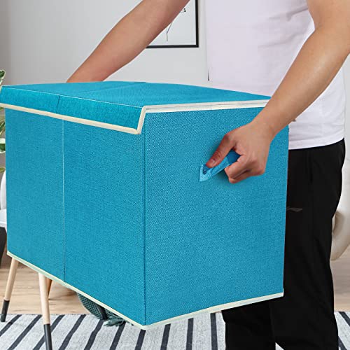 popoly Large Toy Box Chest Storage with Flip-Top Lid, Collapsible Toy Bin Storage Organizer for Boys, Kids, Girls, Toys, Playroom Organizers, 25"x13" x16"(Linen Teal) - color: Large Teal