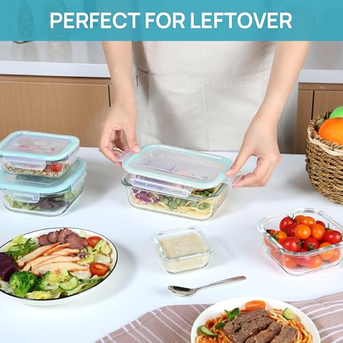 Vtopmart 8 Pack Glass Food Storage Containers with Airtight Lids, Glass Meal Prep Containers, Lunch Office Meal for Microwave, Oven, Freezer and Dishwasher, BPA Free - color: Green