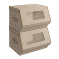 SONGMICS Stackable Storage Bins Set of 2, Storage Boxes with Lids and Front Windows, Non-Woven Fabric Closet Organizers with Magnetic Closures, Side Handles, Sand Beige URLB002Y01 - color: Sand Beige