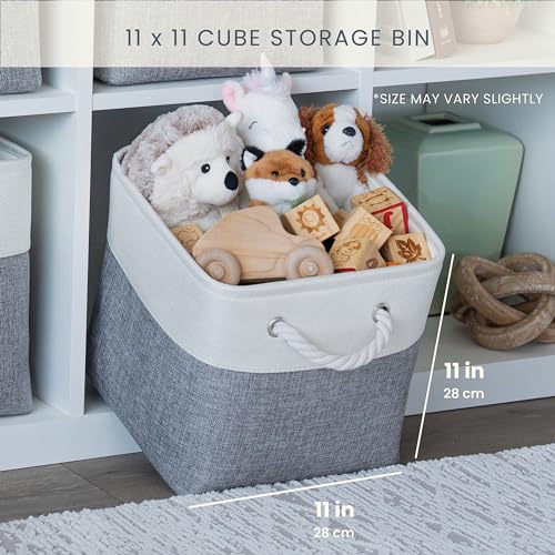 OrganiHaus 11x11 Cube Storage Bins 4 Pack, Foldable Cube Storage Organizer w/ Rope Handles, Collapsible Fabric Bins for Toys, Clothes & Closet Organization, Fabric Square Baskets - Navy Blue - color: Navy Blue Base / Off-White, size: 4 pcs (11x11)