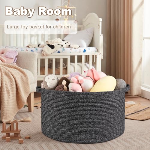 OIASKET Large Woven Baskets for Storage, 23.6" x 23.6" x 14.6" Blanket Storage Living Room, Baby Toy Basket for Clothes, Pillows, Towels, Shoe Basket for Entryway (Black) - color: Black, size: 105L