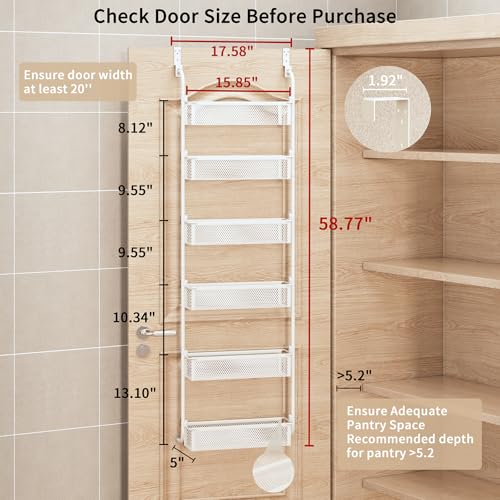 Over the Door Pantry Organizer, 6-Tier Pantry Door Organization and Storage, Over the Door Spice Rack, Home & Kitchen Storage Shelves for Cabinet, White - color: White, size: 16.5"W 6-Tier
