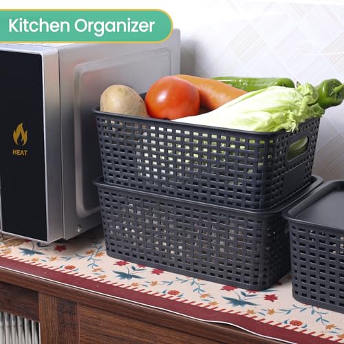 Plastic Storage Baskets with Lid-Plastic Storage Containers Stackable Storage bins: Storage Baskets for Organizing Shelves Drawers Desktop Closet Playroom Classroom Office, 8Pack-Black10.2x7.2x4.1Inch - color: Black