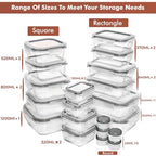 Razab 35 Pc Set Glass Food Storage Containers with Lids - Meal Prep Airtight Bento Boxes BPA-Free 100% Leak Proof (15 lids,15 glass & 5 Plastic Sauce/Dip Containers) - color: Gray