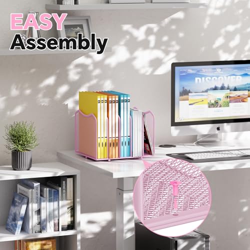 Simple Trending Mesh Desktop File Sorter Organizer, 5-Section Bookshelf for Desk Home Office, Pink - style: 5 Section Pink