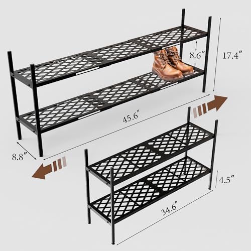 Shoe Rack, 45.6" Expandable Shoes Storage Metal Shoe Shelf Stand 2-Tier Stackable Boot Organizer for Closet, Entryway, Garage, Bedroom, Door Entrance, Black - color: Black, size: 2 Tier