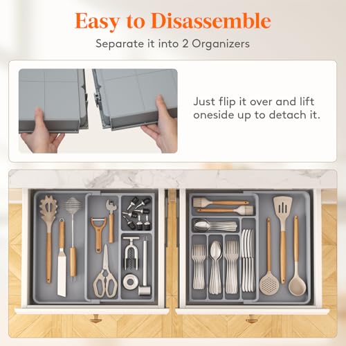 Lifewit Utensil Organizer for Kitchen Drawer, Expandable Cooking Silverware Tray, Adjustable Cutlery Flatware Holder, Plastic Spatula Tools Storage Divider, 21.3- 36 x 16.9", Gray - color: Gray, size: XXXL (21.3-36“W × 16.9"D)