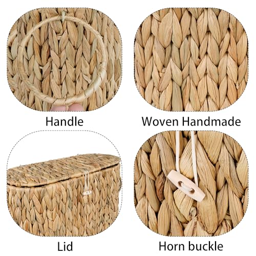 efluky Toilet Paper Storage Basket, Water Hyacinth Slim Toilet Paper Holder with Lid- Holds Up to 9 Mega Rolls, Home Bathroom Decor Organizer