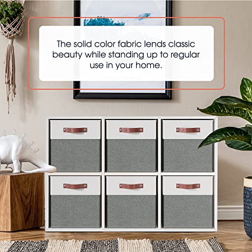 Ornavo Home 11 x 11 Storage Cube Bins, Foldable Collapsible Fabric Storage Bins Box Linen Shelf Basket Cube Organizer for Closet with Leather Handles, 6 Pack, White/Gray - color: White/Gray, size: Cube - 11 x 11 x 11