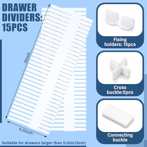 Blosssound 15 Pcs 5.12 Tall Drawer Divider Adjustable Drawer Organizer DIY Ultra Deep Storage Organizer Separator with Fixed Buckle for Underwear Socks Dormitory Office Kitchen Bedroom(White) - color: White