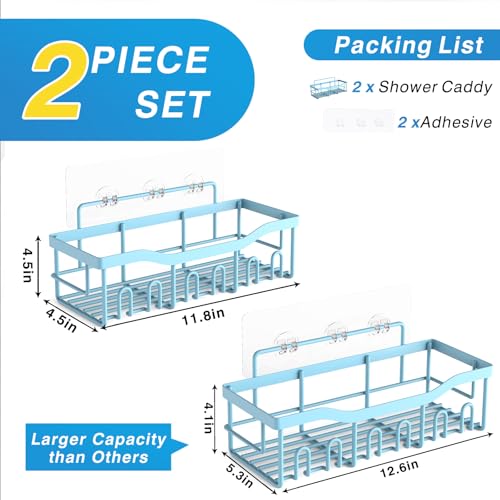EUDELE Shower Caddy 2 Pack, Adhesive Shower Organizer for Home Decor & Kitchen Organizers, No Drilling, Rustproof Stainless Steel Bathroom Shelves - color: Light Blue