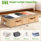 Livole Bamboo Under Bed Storage with Wheels, 6 inches Underbed Storage Containers, 56L XXL Rolling Under Bed Storage Bins with Clear Lid & Label for Clothes, Blankets, Sweater, Shoes, 1 Pack - size: Standard - 6"H - Wheels