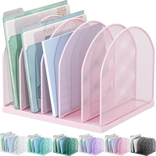 gianotter Desktop File Organizer, Desk Organizer with 5 Compartments, Paper Organizer for Desk, Workspace Organizers for Office Supplies (Pink, Upright Style) - color: Pink, size: Upright Style