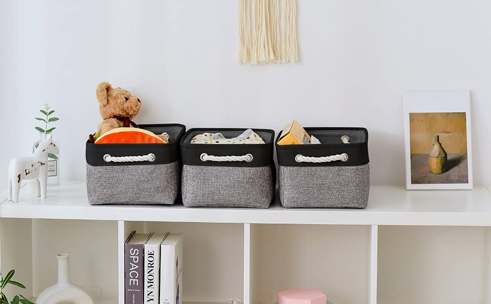 TheWarmHome Storage Basket for Organizing - 1 Pack 14x10x6.7 inch Collapsible Storage Bins for Shelves, Dog Toy Bin for Closet Organizer laundry Gift Cloth Nursery (Grey & Black) - color: Black&Grey, size: Medium -13.8Lx9.8Wx6.7H