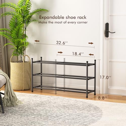 Uneviesyka Expandable Shoe Rack, 3 Tier Shoe Rack for Closet, Stackable Adjustable Standing Metal Shoe Shelf Organizer Storage, Small Shoe Racks for Front Door Entrance、Entryway(Black) - size: 3 Tier