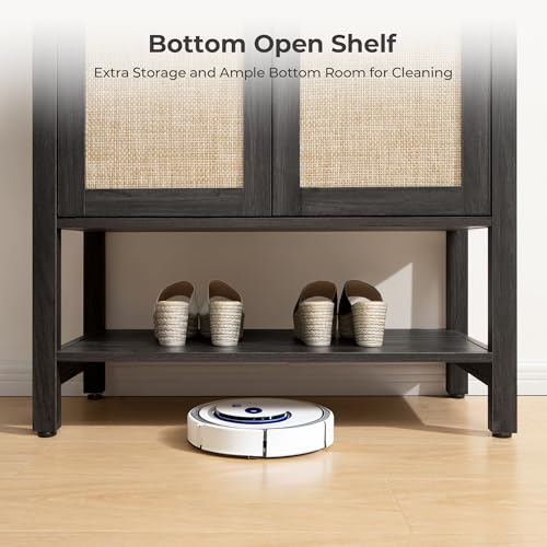 SICOTAS Shoe Storage Cabinet for Entryway - 5 Tier Rattan Entry Shoe Organizer Cabinet with Shelves & Doors, 2 Pieces Farmhouse Boho Tall Shoe Rack for Hallway, Living Room, Closet (Obsidian) - color: Obsidian, size: 2 Pieces