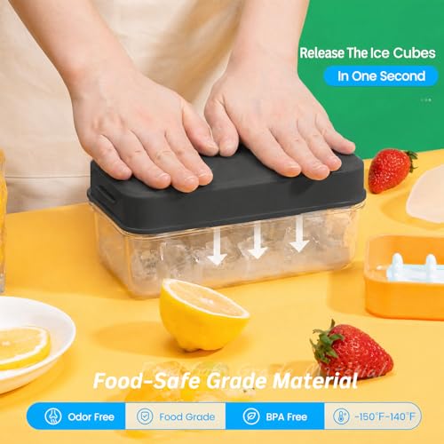 PHINOX Ice Cube Tray with Lid and Bin, 3 Pack Plastic Ice Cube Tray Molds, 84 pcs Ice Trays for freezer, Chilling Drinks, Whiskey & Cocktails, with Ice Container and Ice Scoop, BPA-Free - color: Black, size: 0.8"-3tier