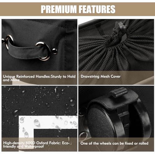 DOKEHOM 25-Inches Slim Laundry Basket on Wheels, Collapsible Rolling Laundry Hamper, Foldable Narrow Corner Clothes Storage Bins (Black) - color: Black/M, size: Slim Plus 25"