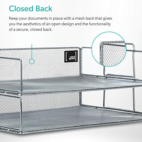 Mindspace 2 Tier Stackable Letter Tray | Paper Tray Desk Organizer | The Mesh Collection, Silver