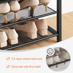 HOOBRO Small Shoe Bench, 3-Tier Shoe Rack, Shoe Storage Bench with PU Seat Cushion, Entryway Shoe Rack Bench with Metal Mesh Shelves, Freestanding Shoe Organizer for Hallway, Black BB33HX01 - color: Black