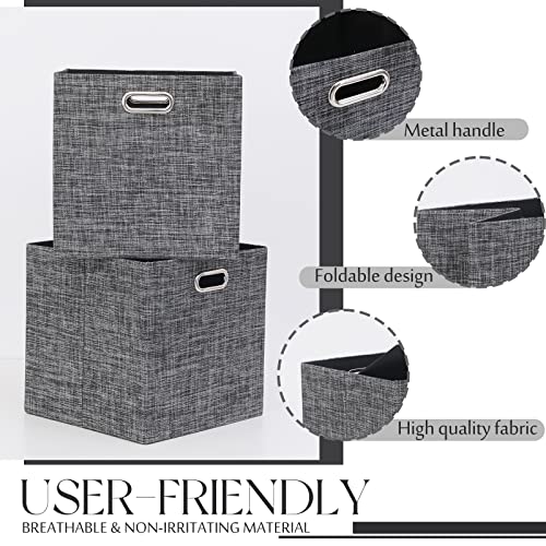 Cube Storage Bins 13×13 Inch Linen Foldable Box with Handles, Collapsible Organization Basket Set of 4 Large Capacity Drawer for Closet Shelf Cabinet Bookcase Bedroom, Black - color: Black