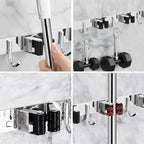 5 Racks and 4 Hooks Mop and Broom Holder Wall Mount, SUS304 Heavy Duty Broom Organizer Storage Tool Racks, Self Adhesive Solid Non-slip Tool Hangers for Home Kitchen Garden Laundry Garage - color: 5 Racks & 4 Hooks (Silver) - 1 Pack