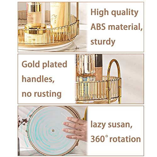 shuang qing Rotating Makeup Organizer for Vanity, High-Capacity Skincare Clear Make Up Storage Perfume Organizers Cosmetic Dresser Organizer Countertop 360 Spinning (Gold, 2 Tier) - color: Gold, size: Regular-2 Tier