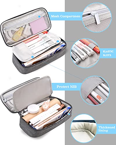 YOKUMA Pencil Case,Large Capacity Pencil Pouch,Aesthetic Zipper Pencil Box, Back to School Supplies for College Student Teen Adults,Travel Essentials,Electronic Cable Organize - color: Grey