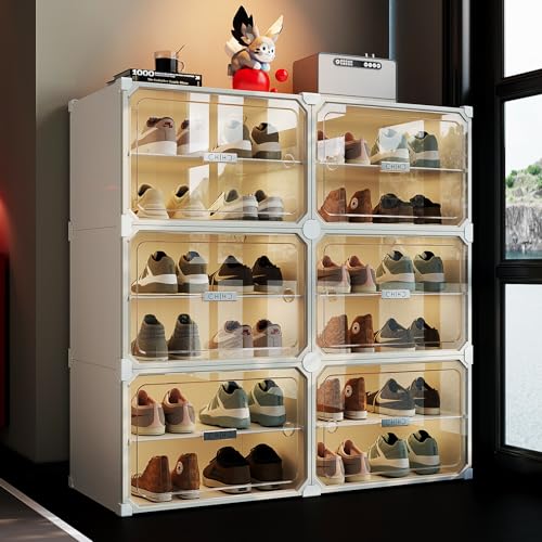 MAGINELS 6-Tier Shoe Rack,Expandable Plastic Shoe Cabinet. Shoe Storage with Door,Entryway, Closets, Hallway, and Bedroom.Accommodates Up to 24 Pairs of Shoes.Grey (6 Tier 24 Pairs（White）) - size: 6 Tier (24 Pairs)