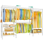 SEMHOR E06 Expandable Heavy Duty Clothes Rack for Reach-in Closet, Freestanding Clothing Racks with Shelves, Carbon Steel Closet Organizer System Adjustable from 70.8-93.9", Max Load 800LBS, White