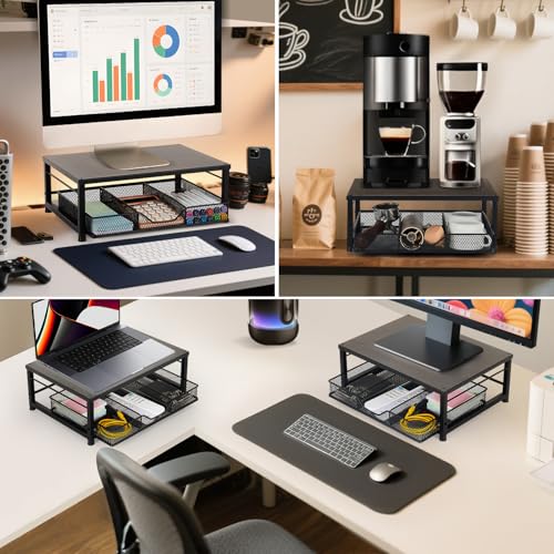 Small Laptop Stand for Desk, Monitor Stand Riser, Desk Organizer for Office Organization, Office Desk Accessories, Computer Desktop Stand with Drawer for Home, Office, School (Black) - color: Black