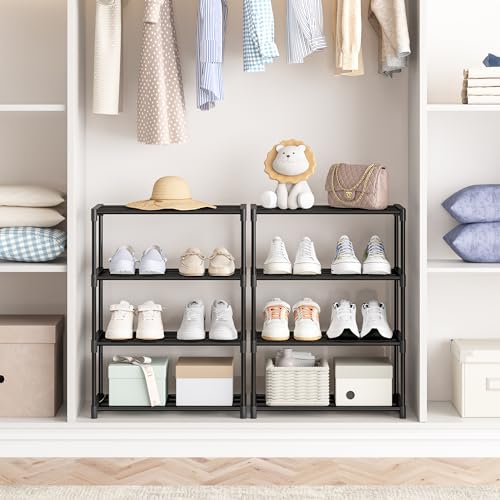 Autonomier 4 Tier Extra Small Shoe Rack (16.3" Wide), Narrow Stackable Shoe Shelf for Kids Toddler Adult, Lightweight Shoe Rack Stand for Closet Dorm Storage Organizer, Front Door Entrance, Entryway - size: 4-Tier