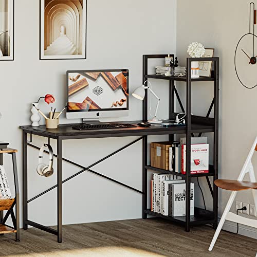 IRONCK Computer Desk 47" with Power Outlet and Storage Shelves, Study Writing Table with USB Ports Charging Station, PC Desk Workstation for Home Office, Black - color: Black, size: 47 inches