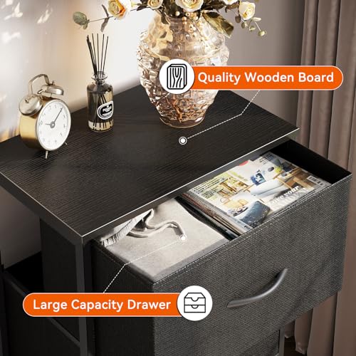 AODK Dresser for Bedroom Nightstand Small Dressers Chest of Drawers End Table for Living Room, Closet Dresser with 3 Storage Drawers Organizer Clothes, Black - color: Black
