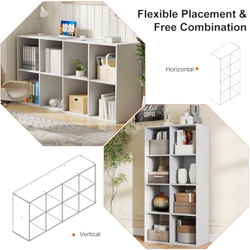 Sweetcrispy 8 Cube Storage Organizer - Open Cube Bookshelf with 4 Removable Back Panels, Display Storage Bookcase for Living Room, Bedroom, Entrance Hall, Home Office，47.7" L×11.6" W×24" H, White - color: White, size: 8-Cube(47.7"L×11.6" W×24"H)