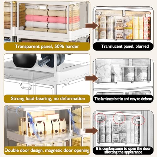 Kmiectse Clear Storage Bin with Lid 3 Pack 【Stackable & Sturdy】 Plastic Multifunctional Folding Storage Bins for Bedroom, Living Room, Study,Room, 23 QT Folding Box with Magnetic Door - size: 3 Tier-3 Lids