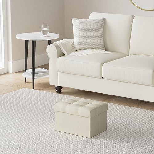 LINMAGCO Ottoman Storage Ottoman with Storage Small Foot Rest Stool Under Desk Stool Short Folding Footrest Linen Cloth Beigh 16X12X12IN - color: Beigh(linen), size: 16"X12"X12"